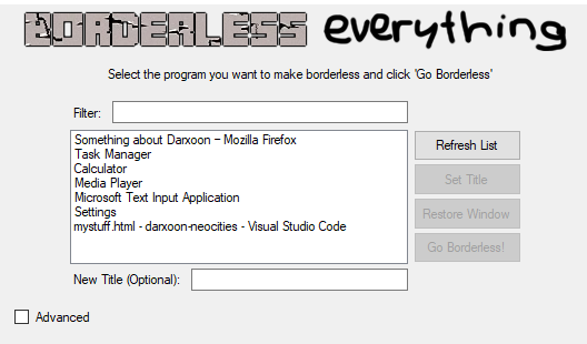 Screenshot of "Borderless Everything"